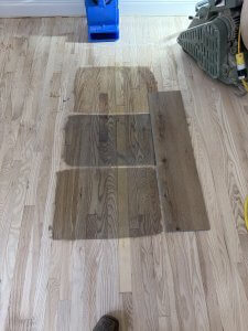 Stain color sample on hardwood flooring