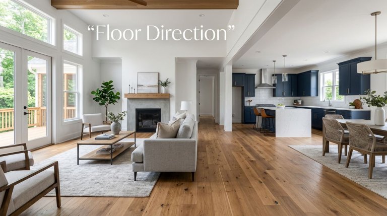 Warm oak hardwood floors flow through an open-concept Cumming home.