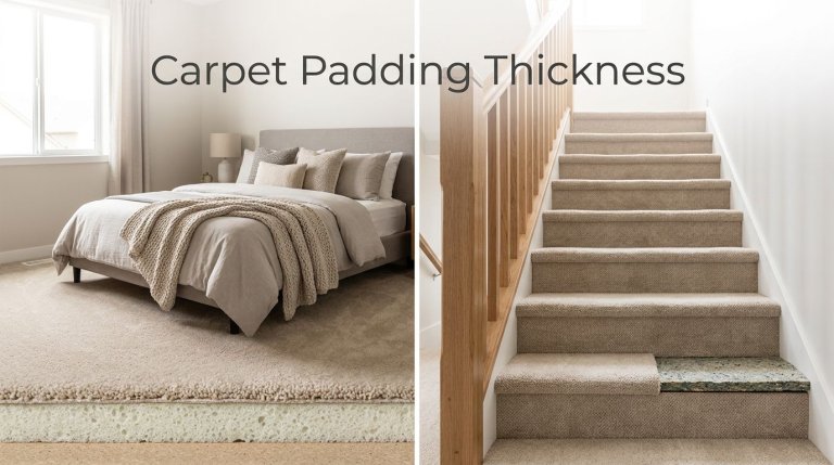 Bedroom carpet with soft padding beside stairs using a thinner, firmer pad.