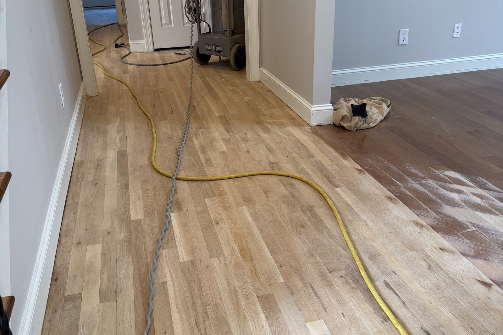 Freshly sanded hardwood floor in a Johns Creek, GA home during refinishing Freshly sanded hardwood floor in a Johns Creek, GA home during refinishing