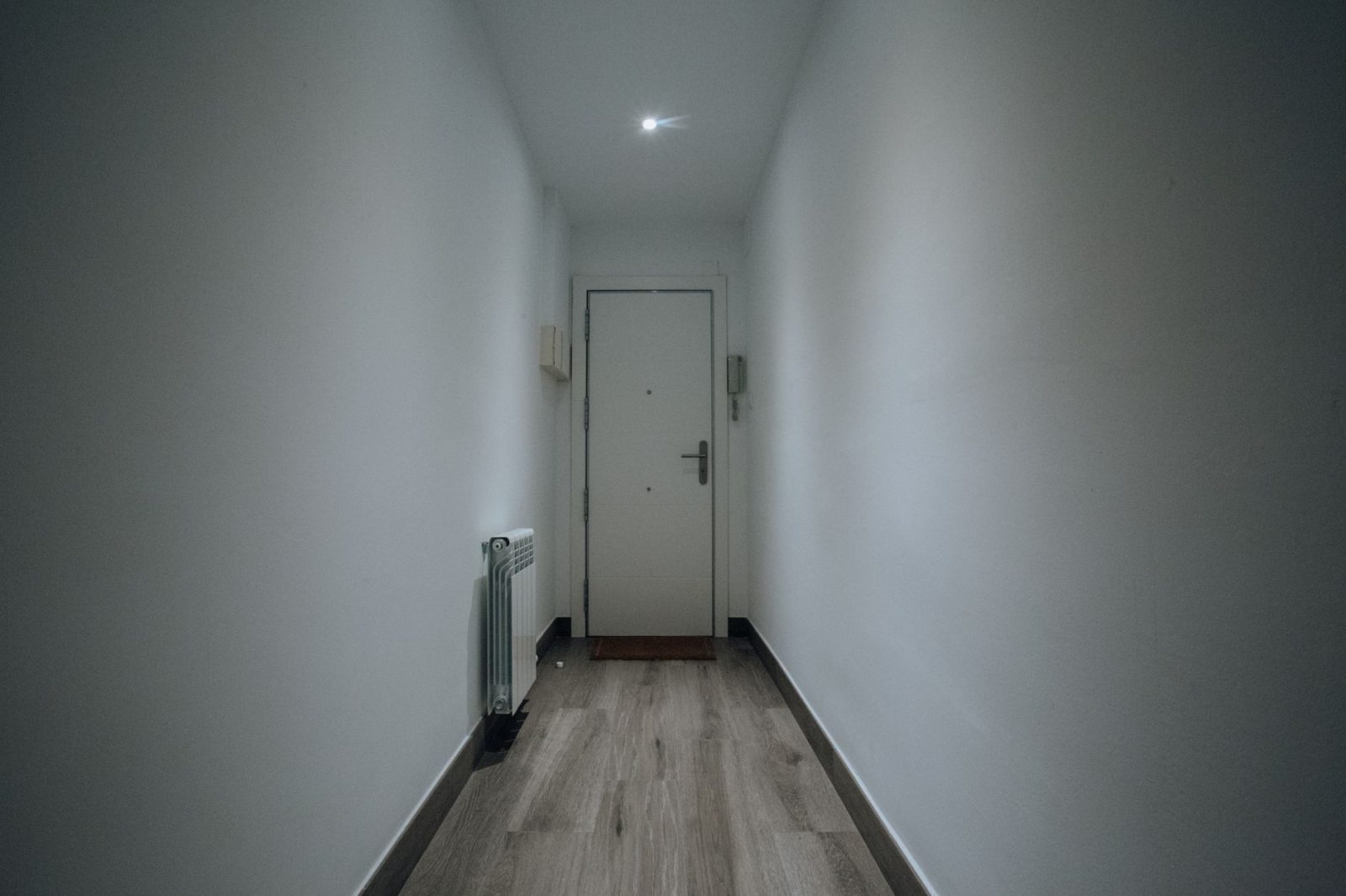 Clean interior hallway with wood flooring